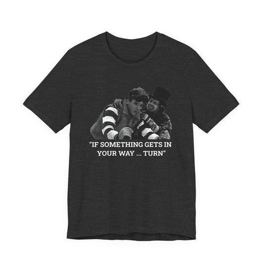 A heather gray short-sleeve t-shirt with a graphic from Better Off Dead.