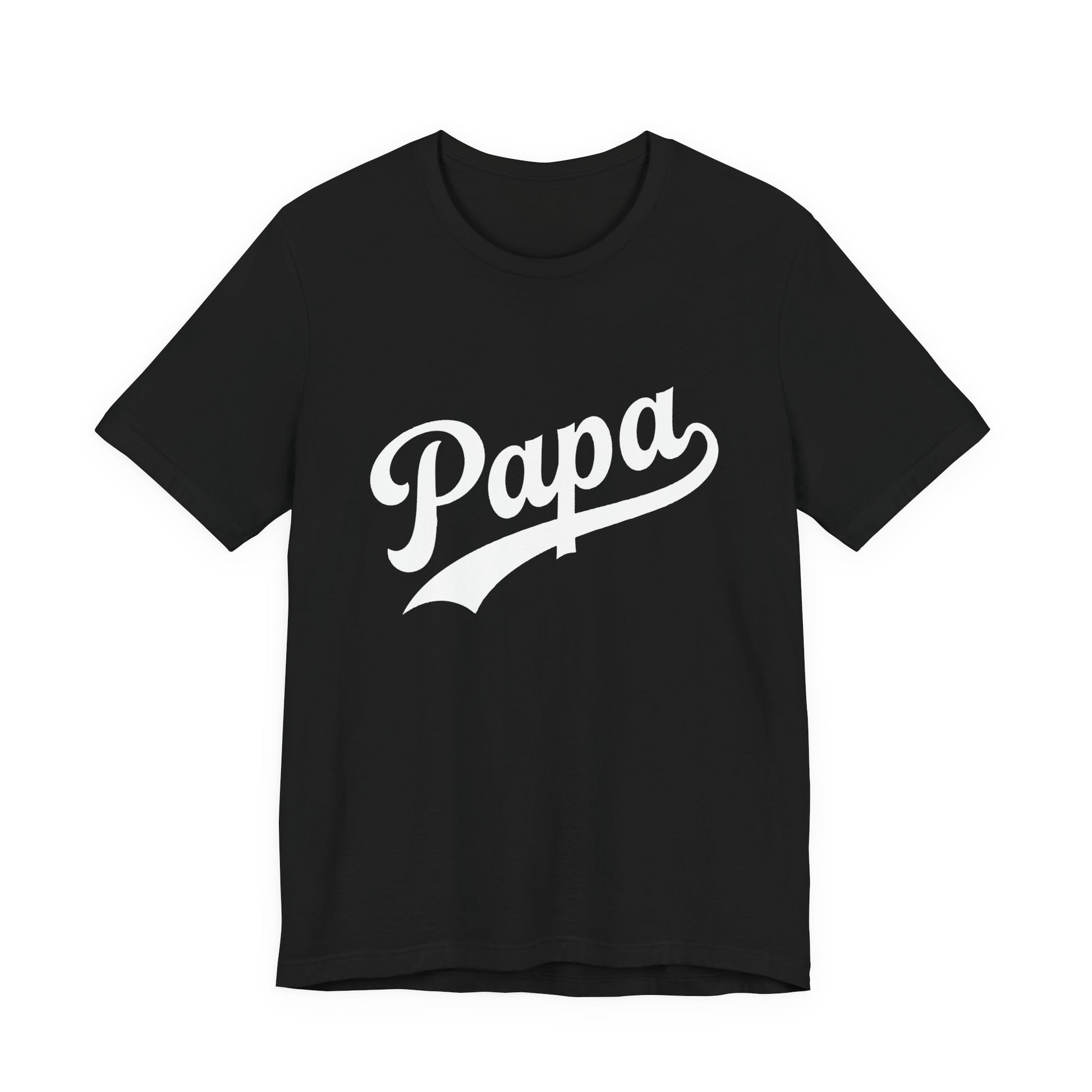 Black t-shirt with a graphic of Papa in white.