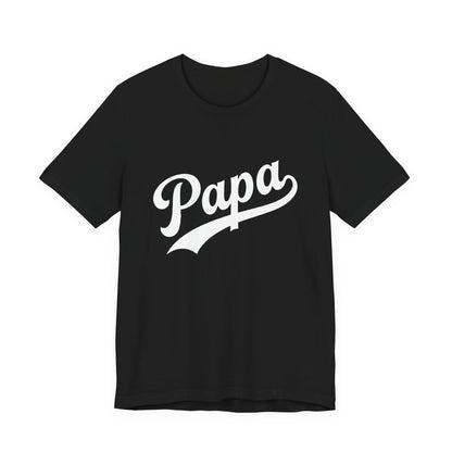 Black t-shirt with a graphic of Papa in white.