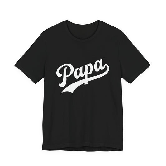 Black t-shirt with a graphic of Papa in white.
