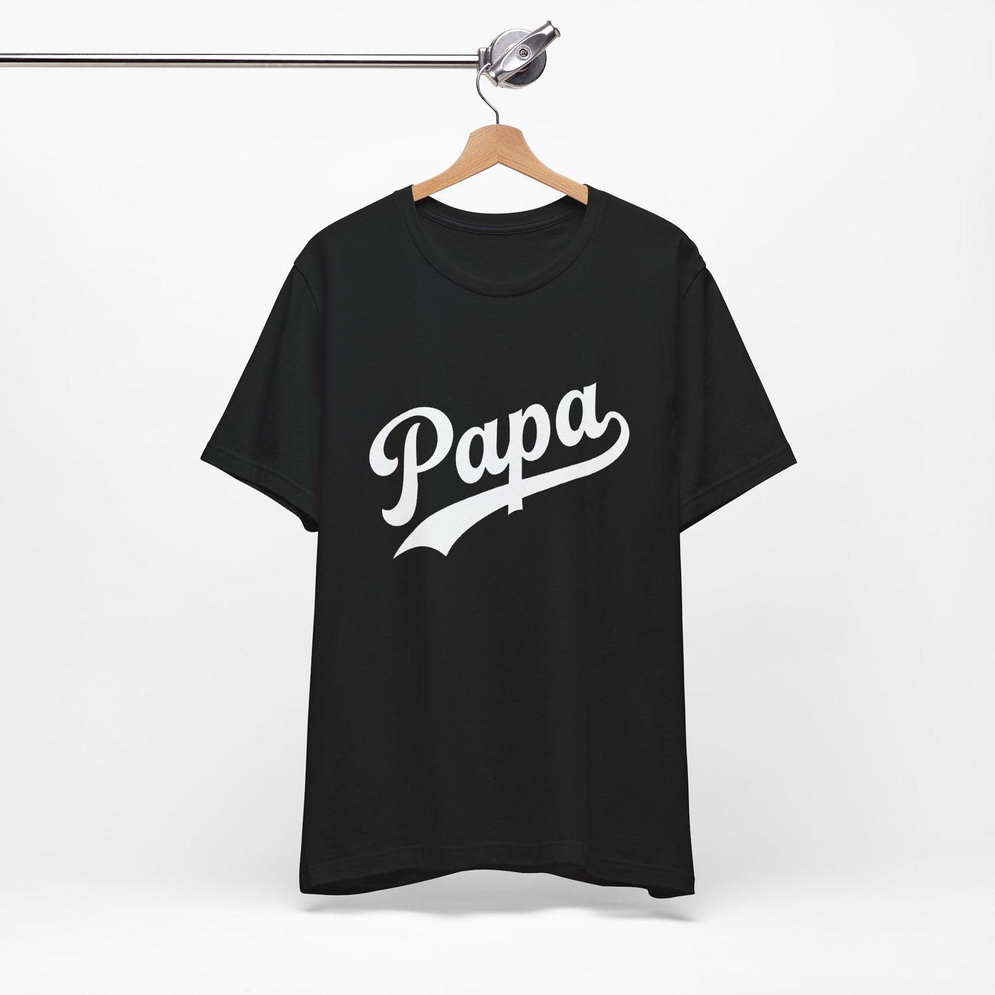 Black t-shirt with a graphic of Papa in white.