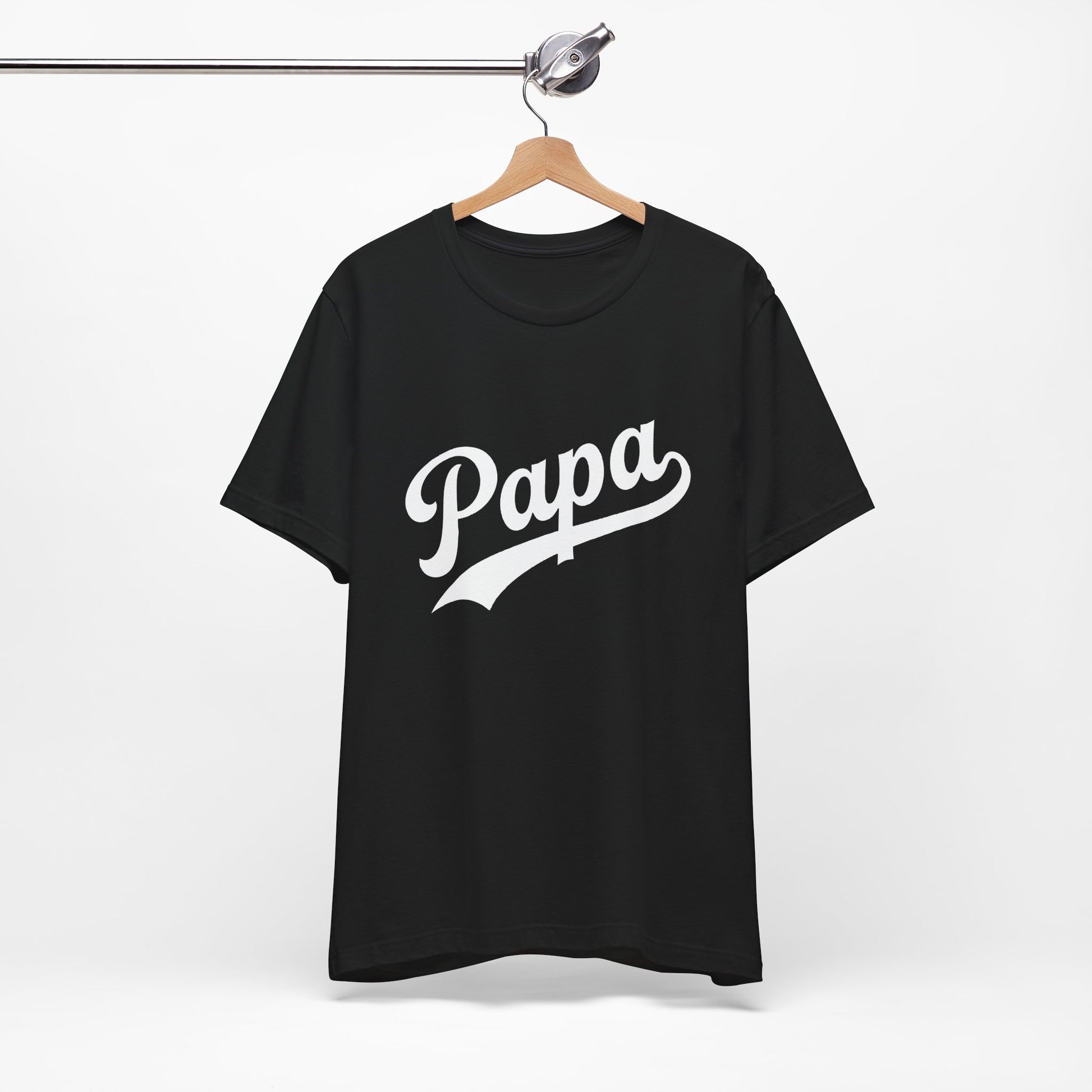 Black t-shirt with a graphic of Papa in white.