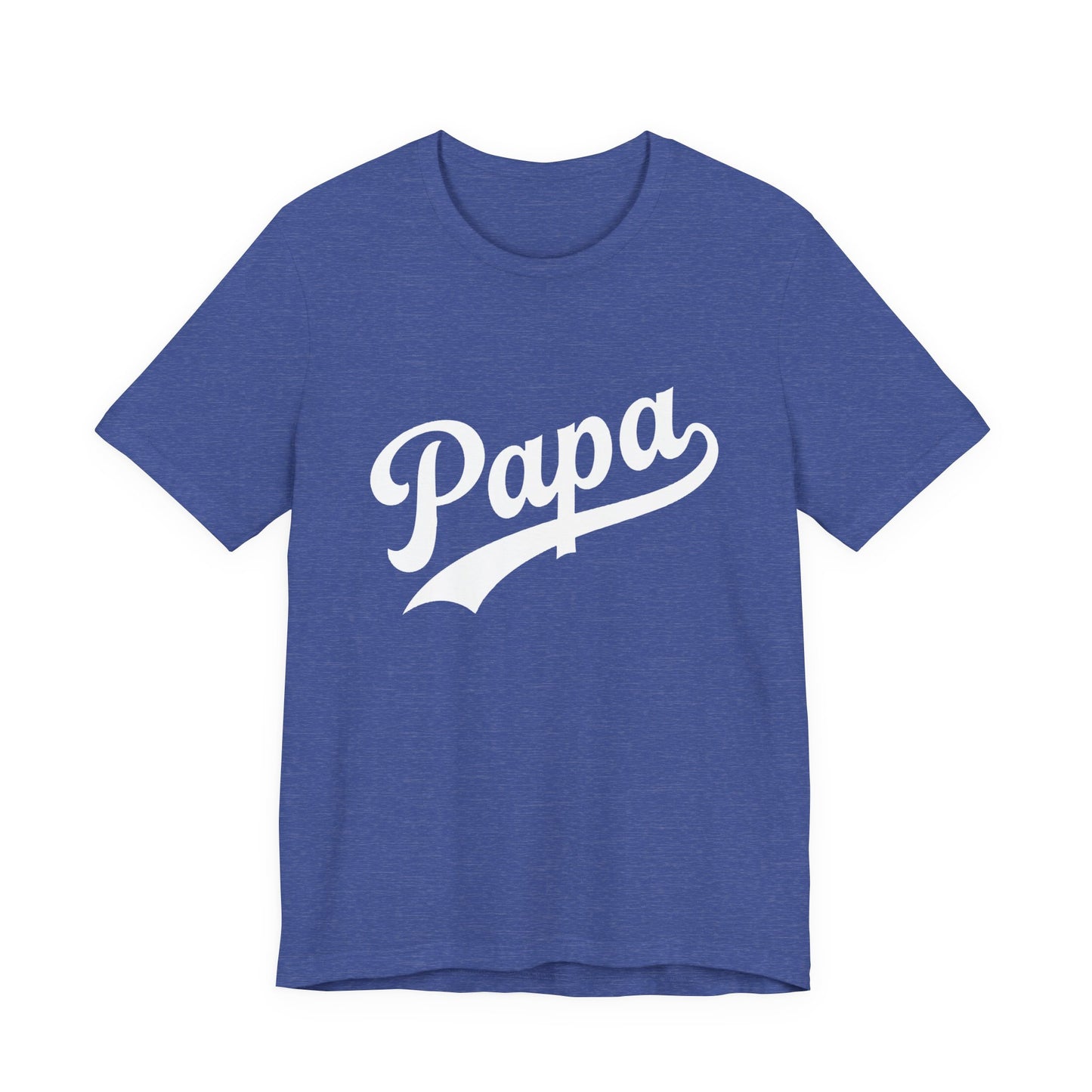 Heather blue t-shirt with a graphic of Papa in white.