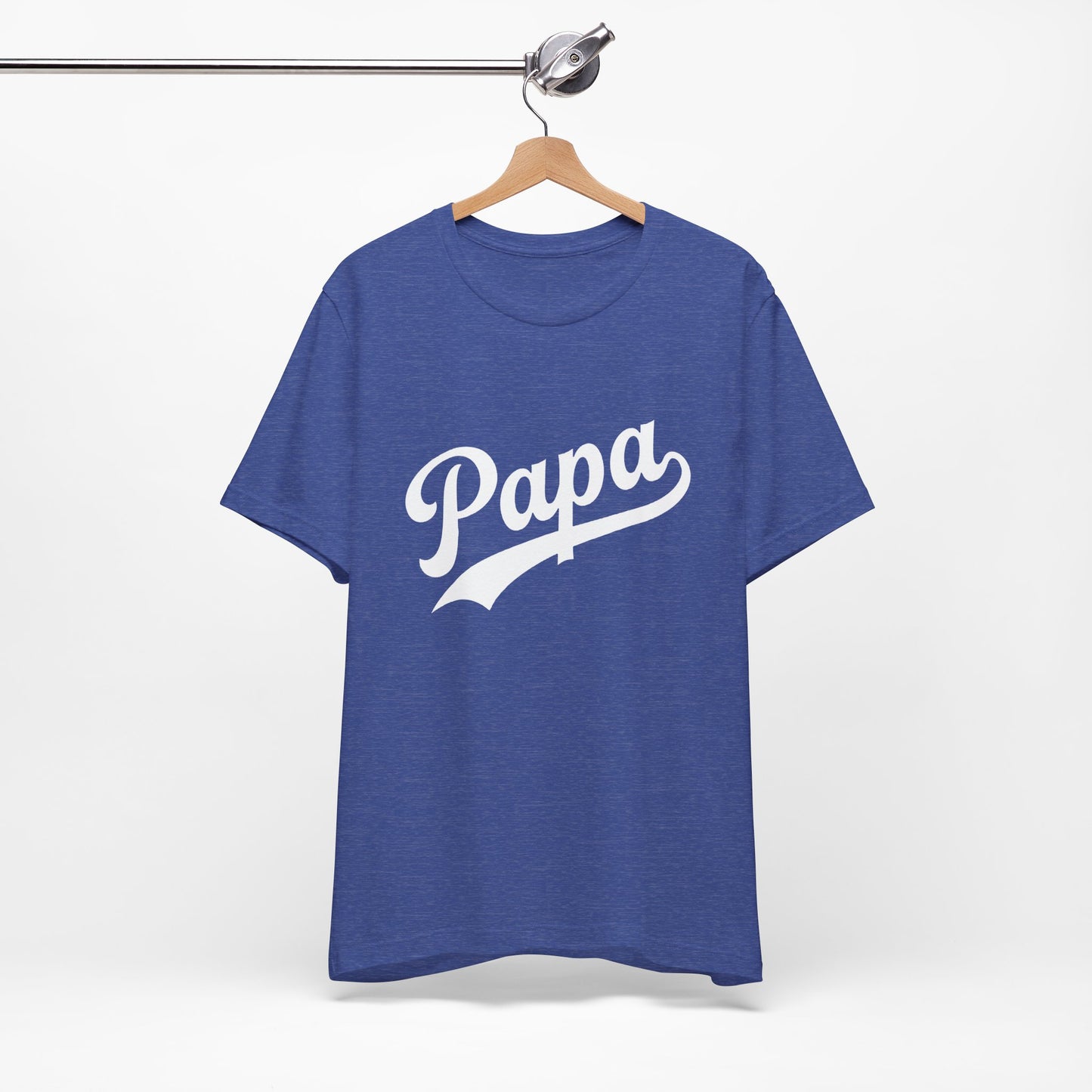 Heather blue t-shirt with a graphic of Papa in white.