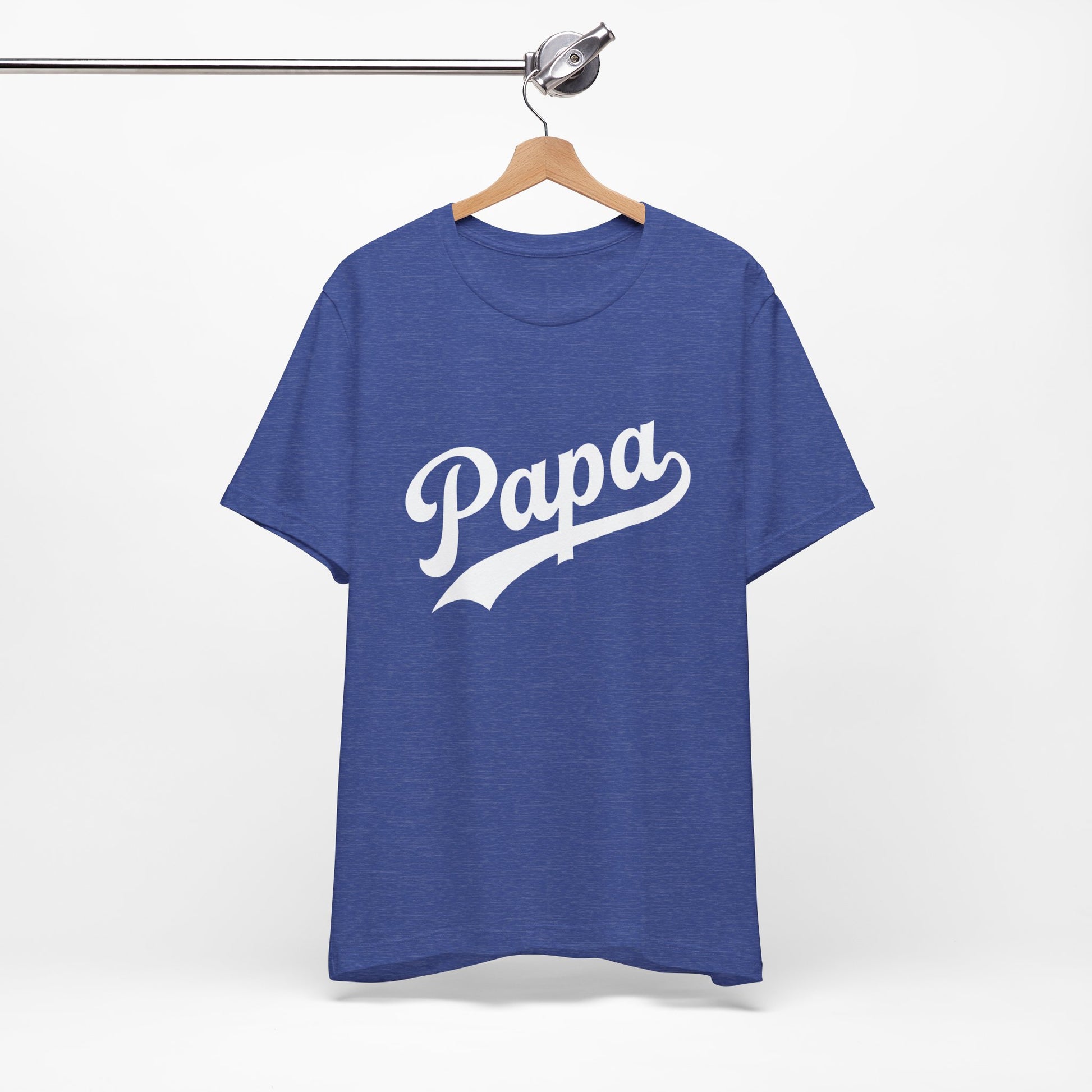 Heather blue t-shirt with a graphic of Papa in white.