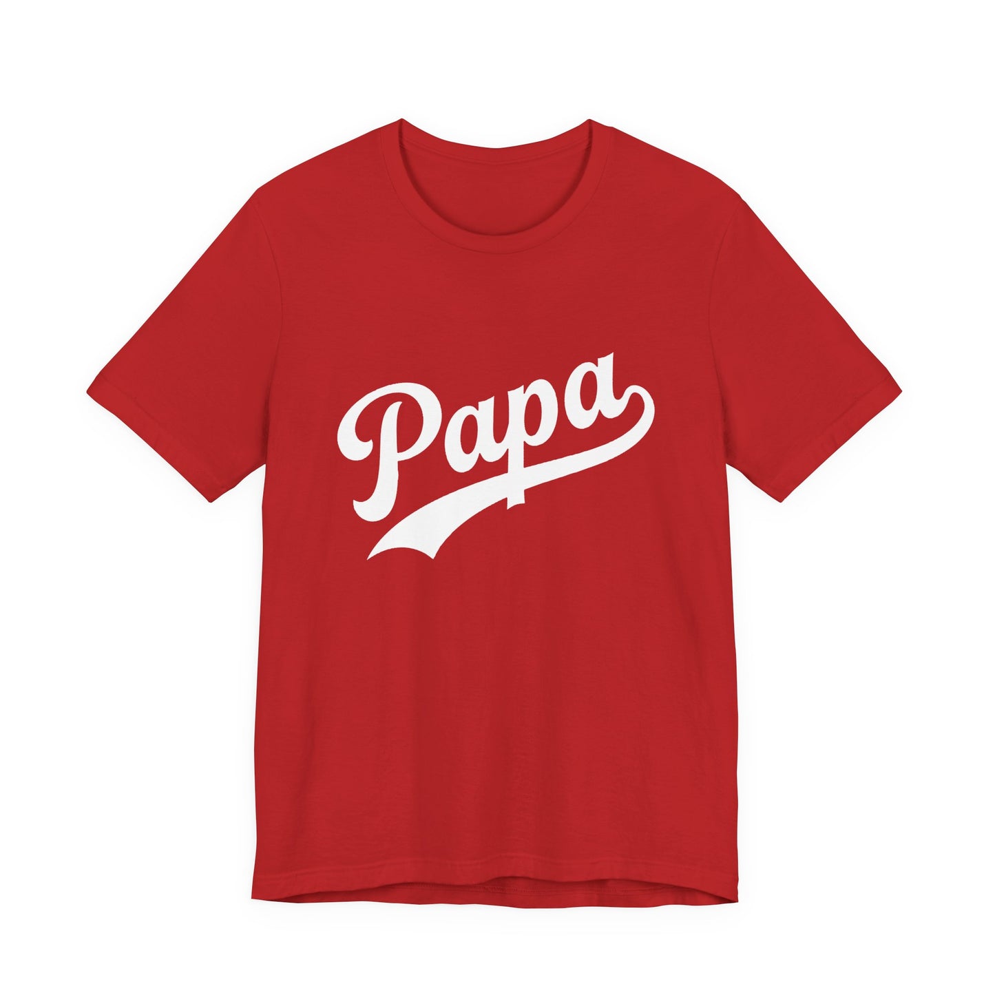 Red t-shirt with a graphic of Papa in white.