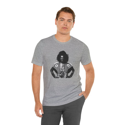 A gray short-sleeve crewneck t-shirt featuring Shogun from the last Dragon.