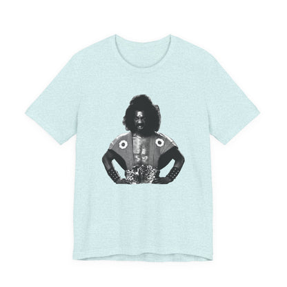 A heather aqua short-sleeve crewneck t-shirt featuring Shogun from the last Dragon.